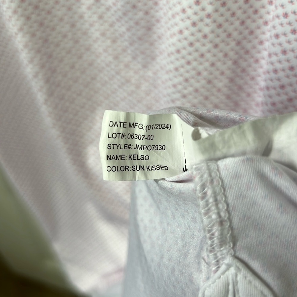 johnnie-O Featherweight UPF50 white Pink blue Golf Shirt Custom Embroider Sz L - Picture 7 of 7